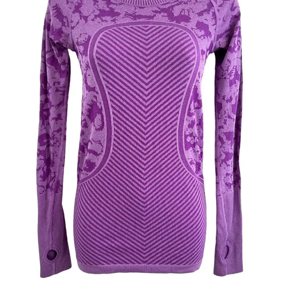 Lululemon Swiftly Tech Long Sleeve Top Women's Size 4 Purple Camo Running Yoga